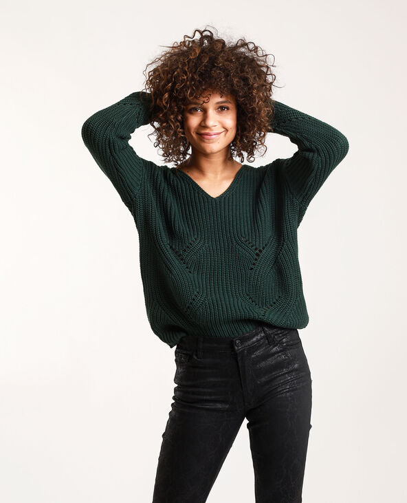 Pull large à col V vert foncé - Pimkie