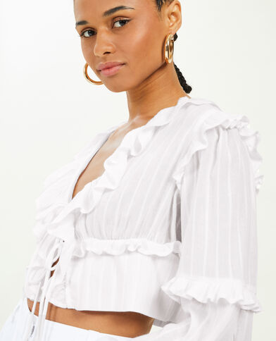 Blouse courte avec volants blanc - Pimkie