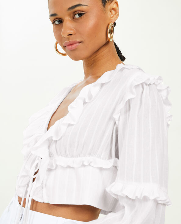 Blouse courte avec volants blanc - Pimkie