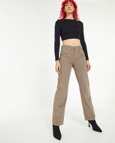 Pantalon droit en velours taupe - Pimkie
