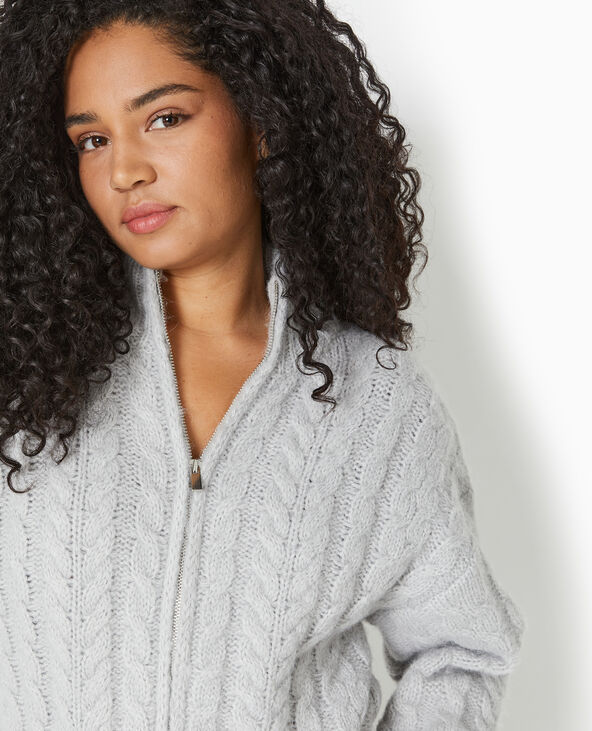 Gilet zippé en maille torsadée gris clair - Pimkie
