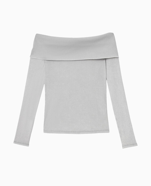 Top manches longues encolure Bardot gris clair - Pimkie