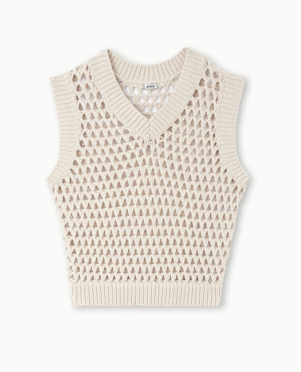 Pull sans manches en maille ajourée beige - Pimkie