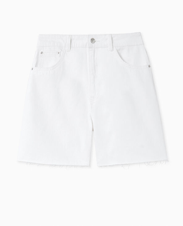 Short en jean taille haute avec bas coupés blanc - Pimkie