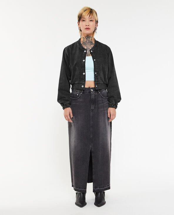 Bomber court en toile denim noir - Pimkie