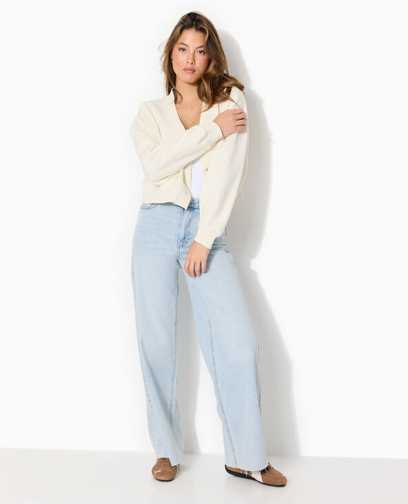 Jean wide taille haute avec bas coupés bleu clair - Pimkie