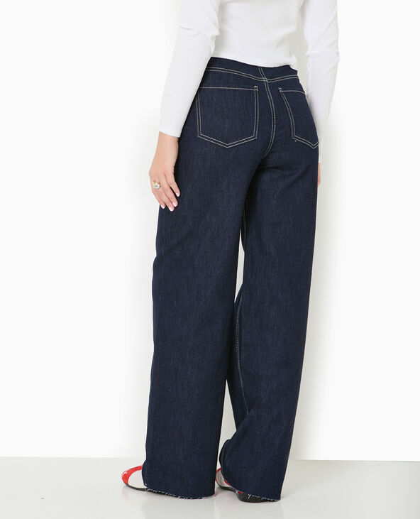 Jean wide taille haute avec bas coupés bleu - Pimkie