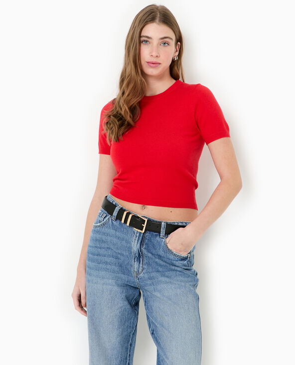 Pull manches courtes en maille fine rouge - Pimkie
