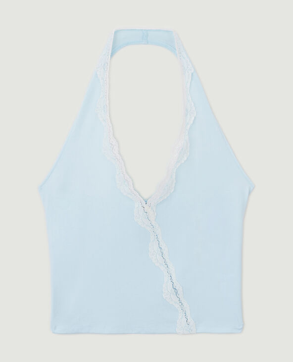 Top dos-nu court avec dentelle bleu clair - Pimkie