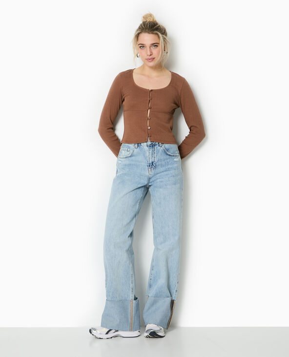 Top cardigan en maille fantaisie marron - Pimkie