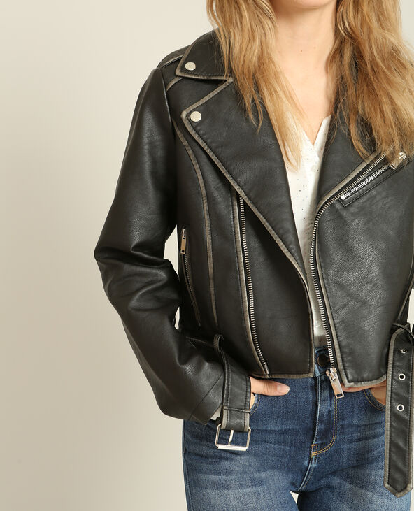 Veste biker en faux cuir noir - Pimkie