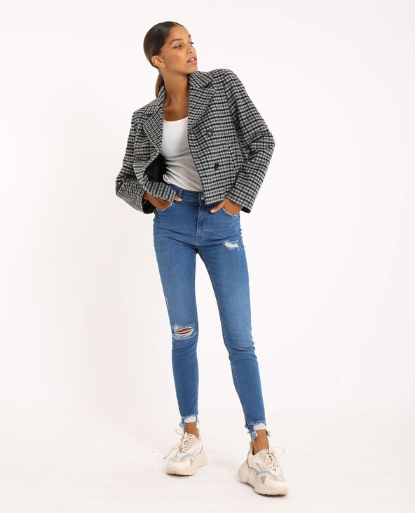 Manteau court à carreaux gris chiné - Pimkie