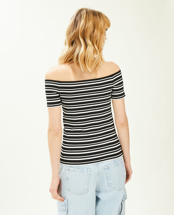 Top encolure Bardot maille côtelée blanc - Pimkie