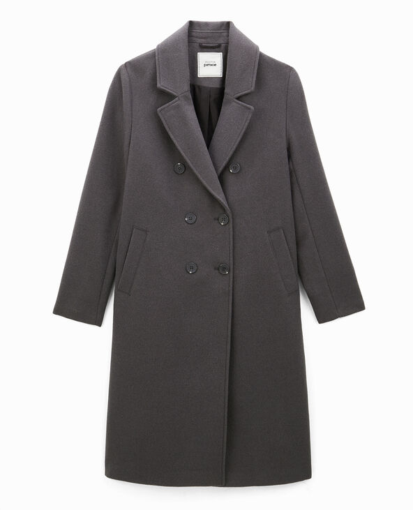 Manteau long effet drap de laine gris foncé - Pimkie