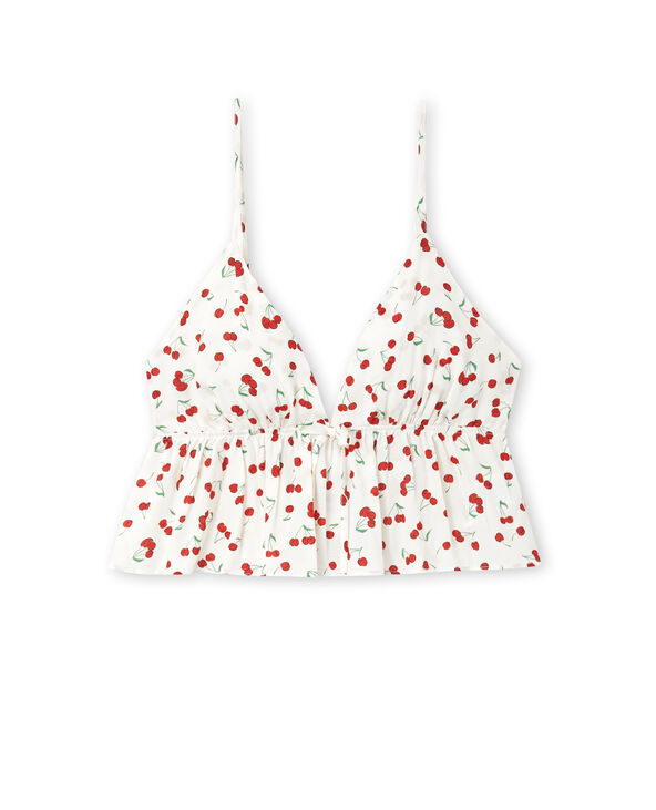 Top court dos dégagé motif cerises blanc - Pimkie
