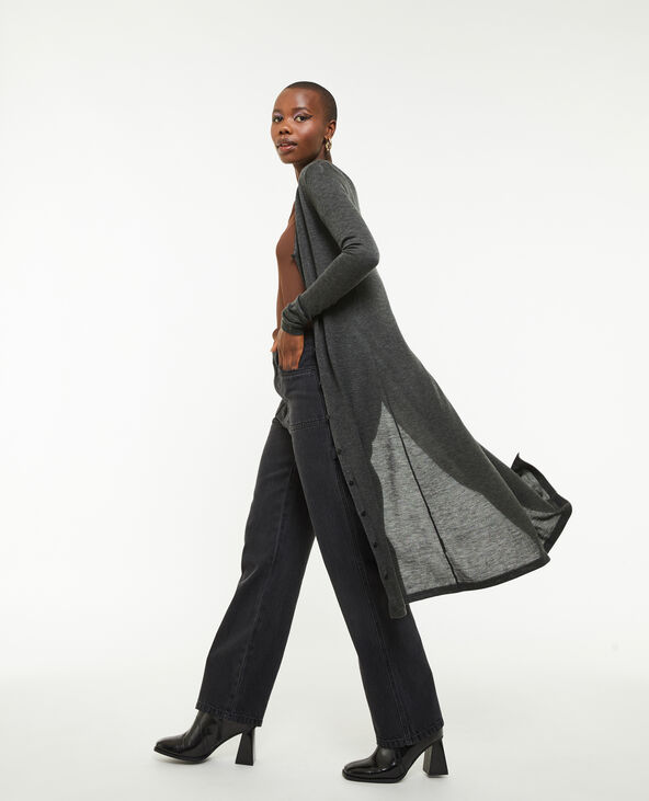 Robe longue boutonnée en maille gris foncé - Pimkie