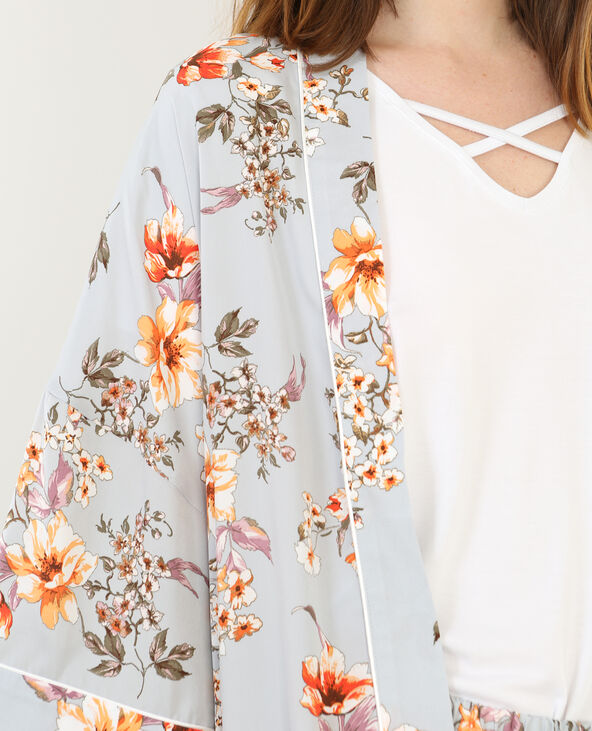 Kimono homewear satiné fleuri bleu - Pimkie