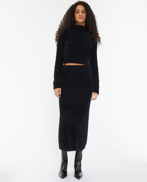 Jupe longue en maille fluffy et poilue noir - Pimkie