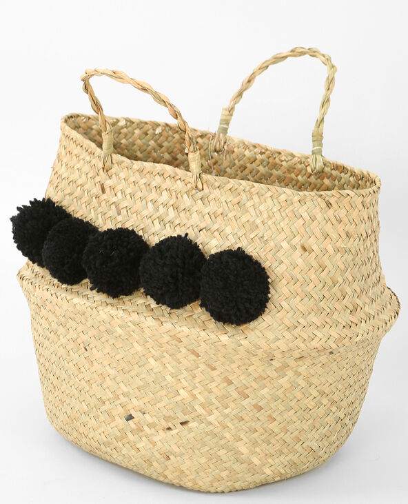Panier tressé à pompons noir - Pimkie