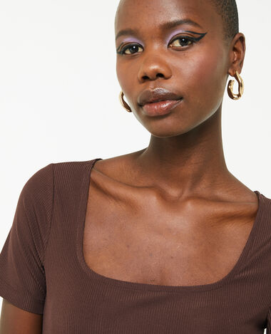 Top encolure carré maille côtelée marron - Pimkie