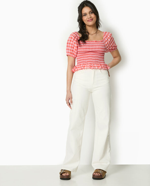 Top smocké motif vichy orange - Pimkie