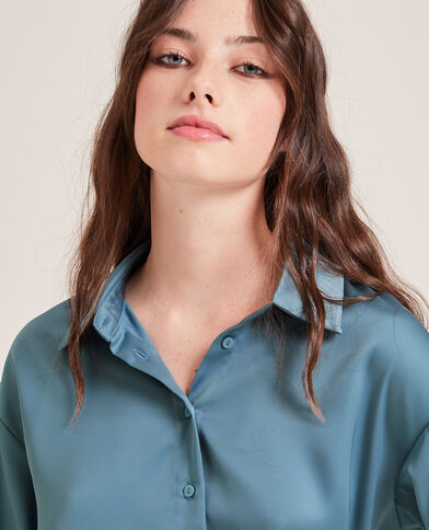 Chemise courte en tissu satiné bleu - Pimkie
