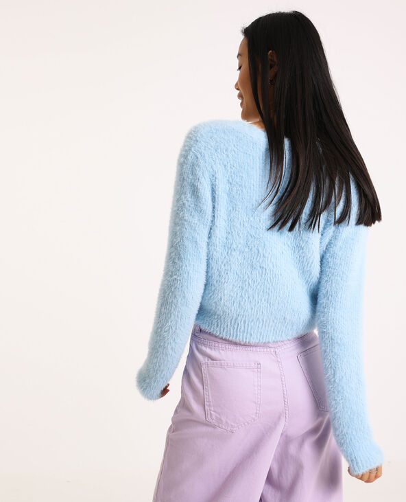 Gilet fluffy à col V bleu - Pimkie