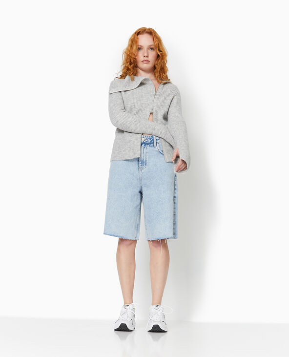 Gilet zippé en maille côtelée gris chiné - Pimkie