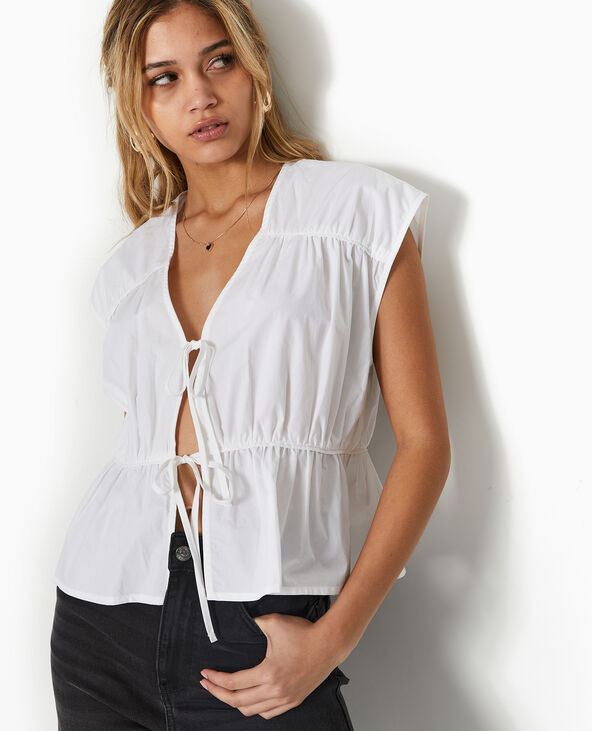 Blouse sans manches avec liens à nouer et fronces blanc - Pimkie