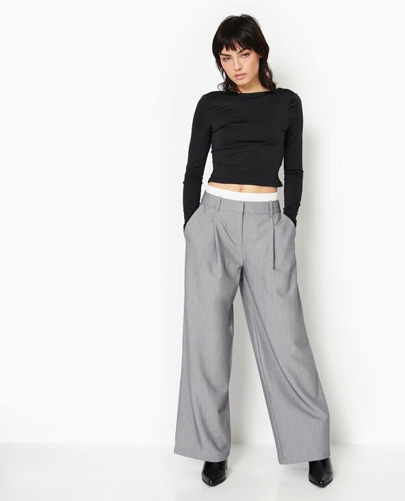 Pantalon large avec effet caleçon apparent gris - Pimkie