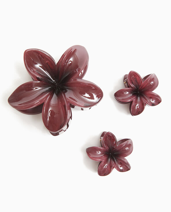 Lot de 3 pinces crocodile "fleur de tiaré" bordeaux - Pimkie