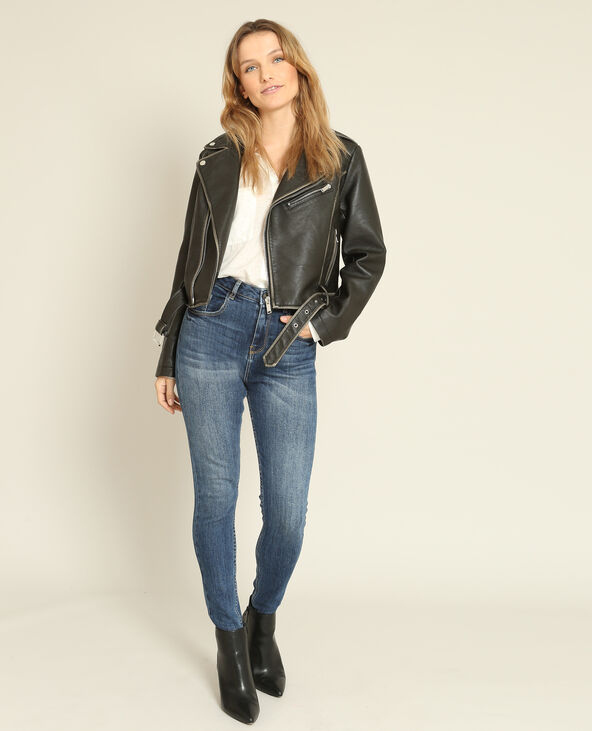 Veste biker en faux cuir noir - Pimkie