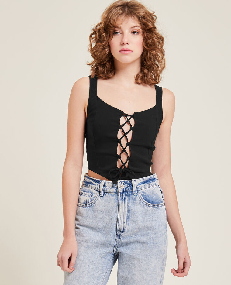 Top corset avec laçage noir - Pimkie