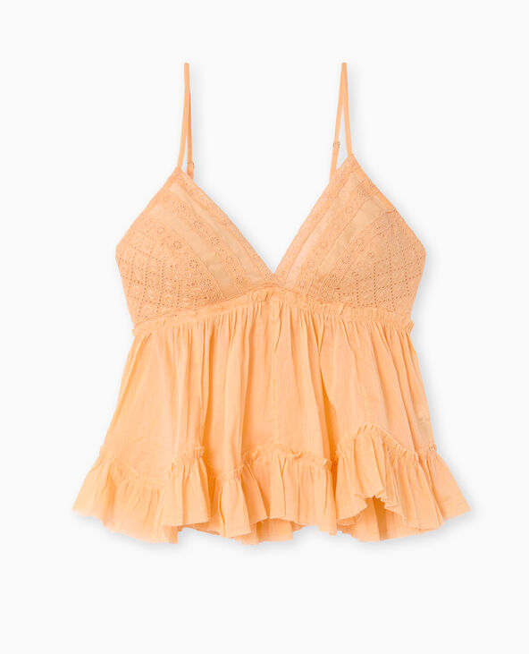 Top à bretelles avec dentelle et volants orange - Pimkie