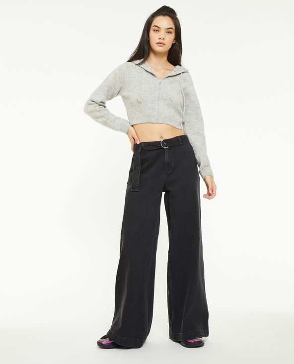 Jean wide extra large avec ceinture noir - Pimkie
