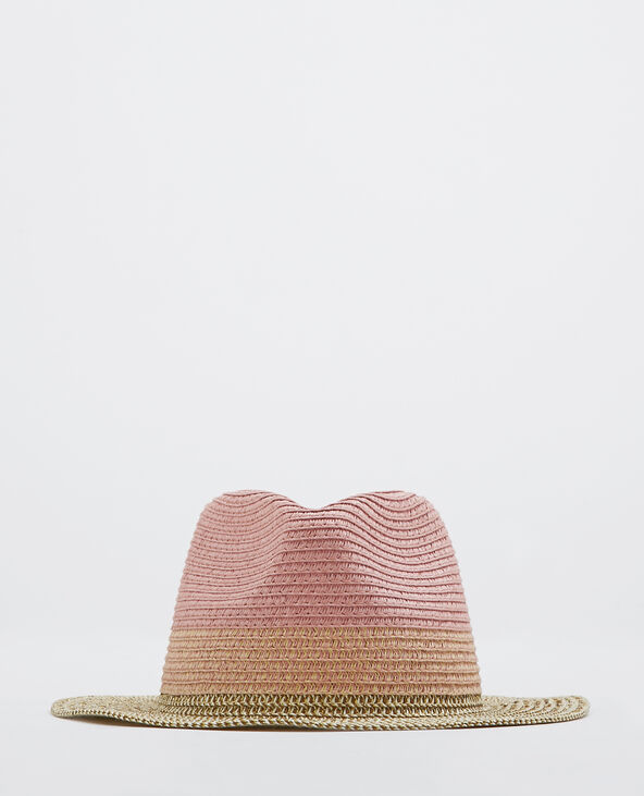 Fedora en paille tricolore vieux rose - Pimkie