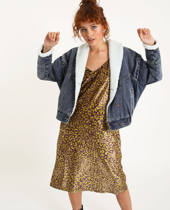 Blouson en jean col mouton bleu foncé - Pimkie