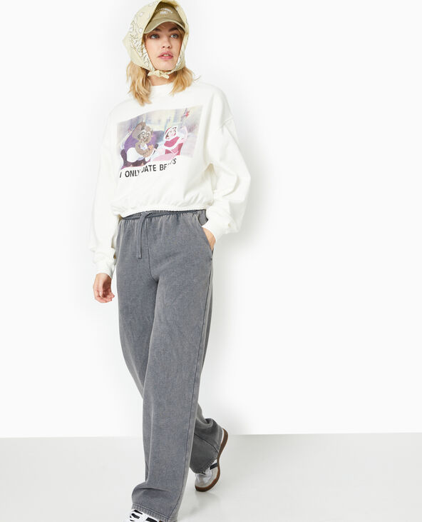 Sweat print avec base élastiquée blanc - Pimkie