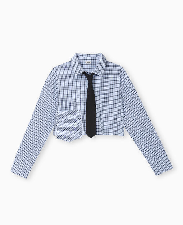 Chemise cropped avec cravate bleu marine - Pimkie