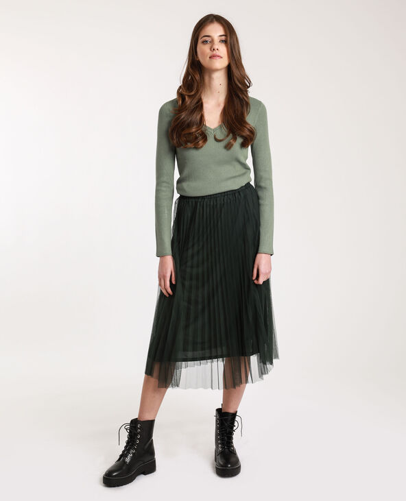 Jupe longue en tulle vert foncé - Pimkie