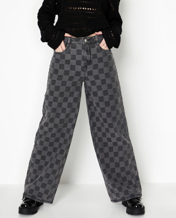 Jean baggy taille haute motif damiers gris - Pimkie