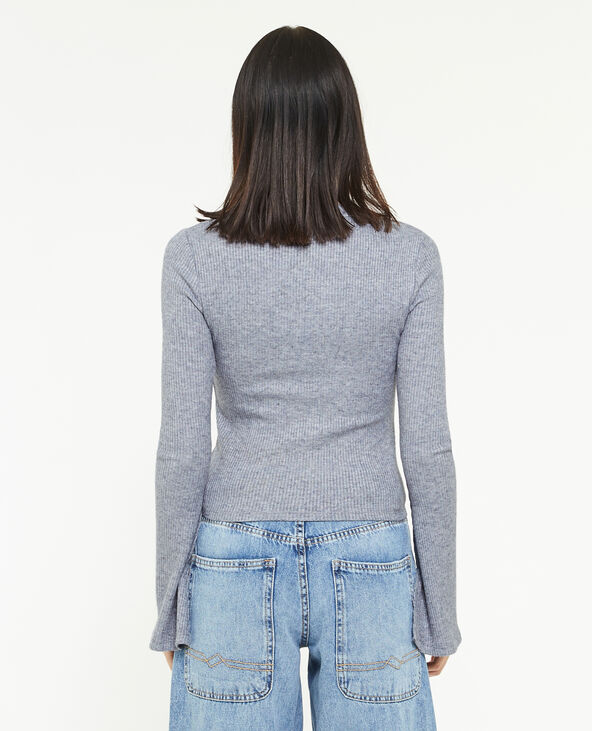 Pull fin en maille côtelée col rond gris - Pimkie