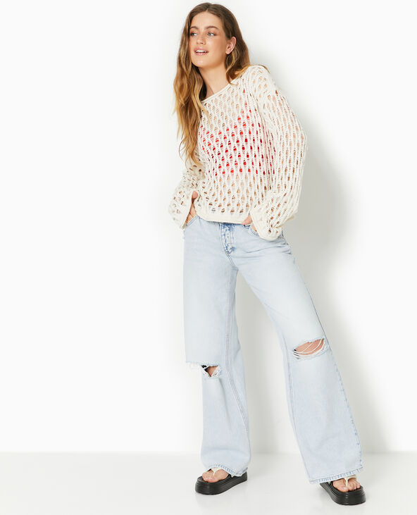 Pull en maille ajourée manches flare écru - Pimkie