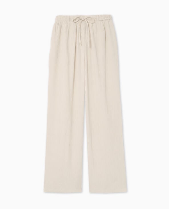 Pantalon palazzo aspect froissé taille élastiquée beige - Pimkie