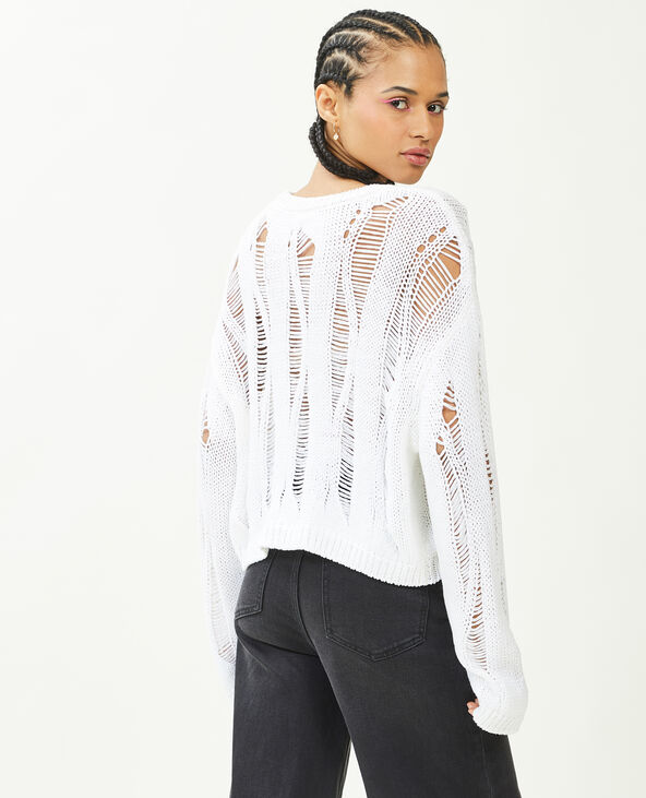 Pull court avec détails ajourés blanc - Pimkie