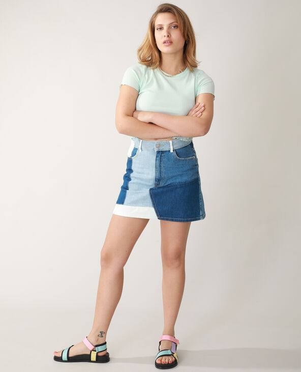 Jupe en jean patchwork bleu - Pimkie