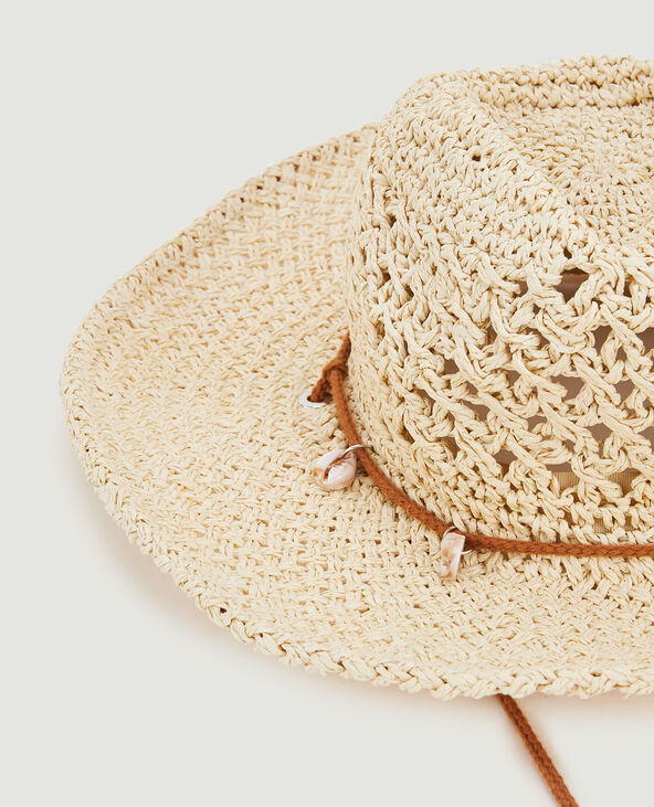 Chapeau en paille avec coquillages écru - Pimkie