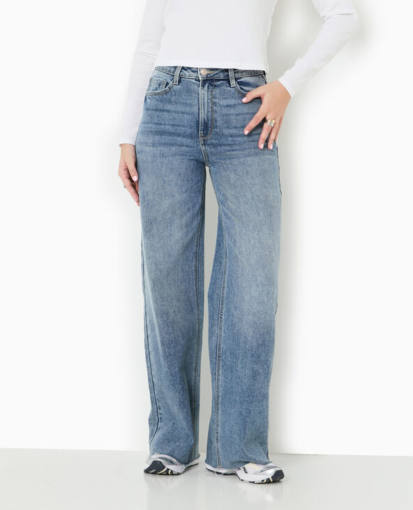 Jean wide taille haute avec bas coupés bleu - Pimkie