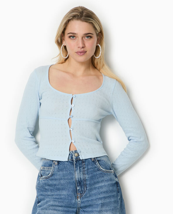 Top cardigan en maille fantaisie bleu - Pimkie