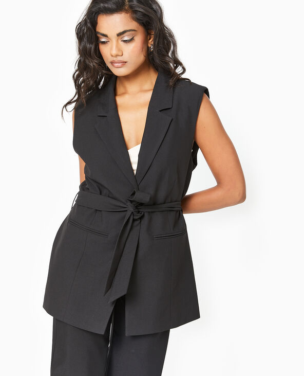 Veste blazer sans manches avec ceinture